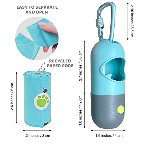 Kit de Paseo para Perro Grande | Correa Trenzada con Collar, Dispensador de Bolsas con Linterna, LED Clip, Agua y Alimento, Higiene y Seguridad