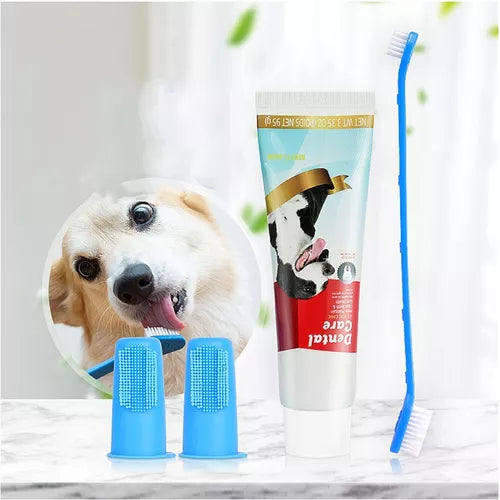 Kit de Baño en Seco para Perro y Gato | Espuma, Cepillos, Toallitas, Pasta Dental, Fragancia y Collar Antipulgas | Limpieza Fácil y Sin Agua