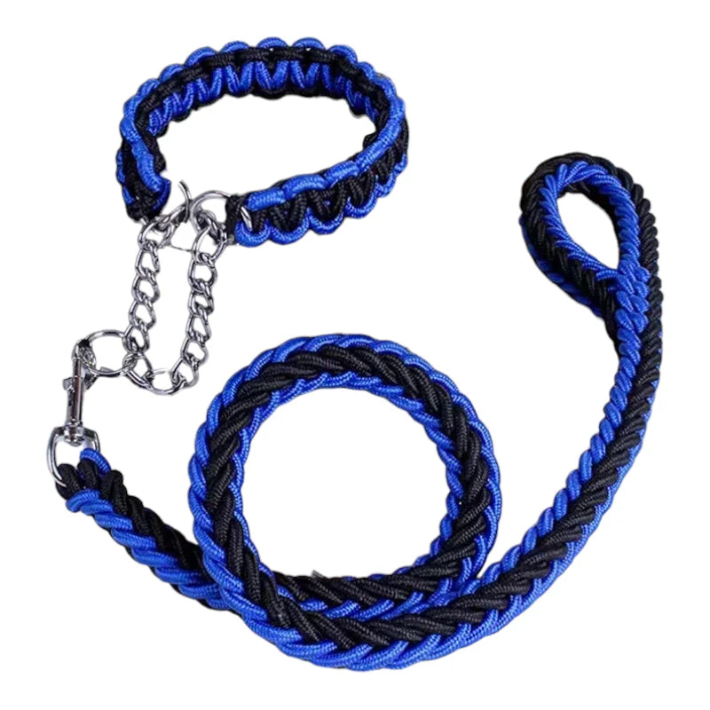 Kit de Paseo para Perro Grande | Correa Trenzada con Collar, Dispensador de Bolsas con Linterna, LED Clip, Agua y Alimento, Higiene y Seguridad