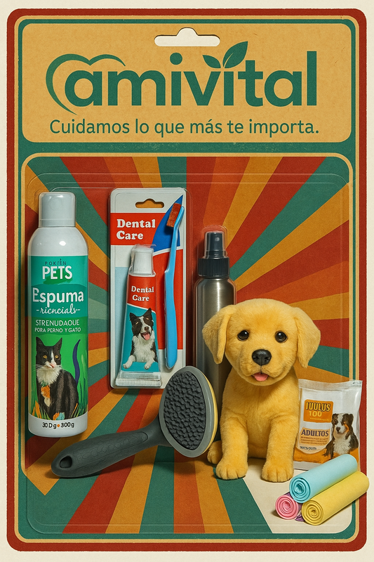 Kit de Baño en Seco para Perro y Gato | Espuma, Cepillos, Toallitas, Pasta Dental, Fragancia y Collar Antipulgas | Limpieza Fácil y Sin Agua
